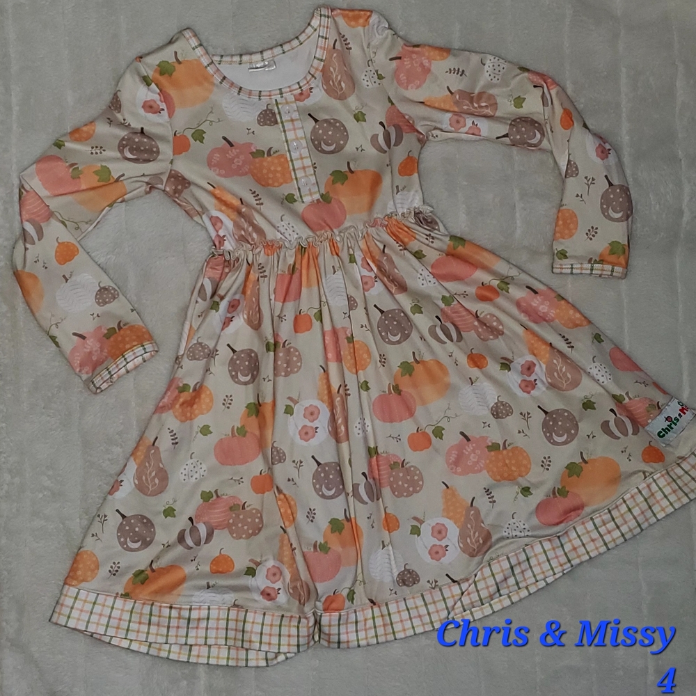 Pumpkin Print Long Sleeve Dress 4